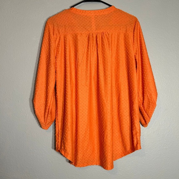 NY Collection Tunic Blouse Roll-Tab Sleeve Textured Button Up Orange 1X - Picture 2 of 6